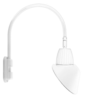 RAB GN5LED26NRAC11W 26W LED Gooseneck Cone with Pole 20" High, 19" from Pole Goose Arm, 4000K Color Temperature (Neutral), Rectangular Reflector, 11" Angled Cone Shade, White Finish