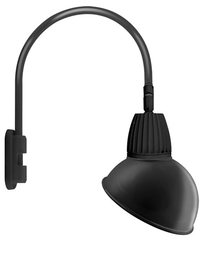 RAB GN5LED26NRADB 26W LED Gooseneck Dome Shade with Pole 20" High, 19" from Pole Goose Arm, 4000K (Neutral), Rectangular Reflector, 15" Angled Dome Shade, Black Finish