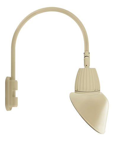 RAB GN5LED26NSAC11I 26W LED Gooseneck Cone with Pole 20" High, 19" from Pole Goose Arm, 4000K Color Temperature (Neutral), Spot Reflector, 11" Angled Cone Shade, Ivory Finish
