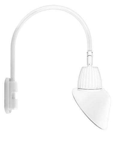 RAB GN5LED26NSAC11W 26W LED Gooseneck Cone with Pole 20" High, 19" from Pole Goose Arm, 4000K Color Temperature (Neutral), Spot Reflector, 11" Angled Cone Shade, White Finish