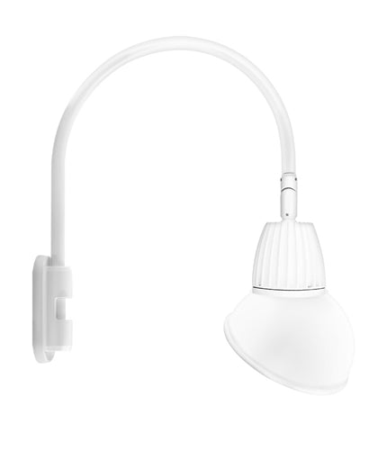 RAB GN5LED26NSAD11W 26W LED Gooseneck Dome Shade with Pole 20" High, 19" from Pole Goose Arm, 4000K (Neutral), Spot Reflector, 11" Angled Dome Shade, White Finish