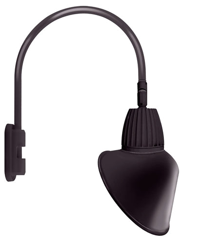 RAB GN5LED26YRACA 26W LED Gooseneck Cone with Pole 20" High, 19" from Pole Goose Arm, 3000K Color Temperature (Warm), Rectangular Reflector, 15" Angled Cone Shade, Bronze Finish