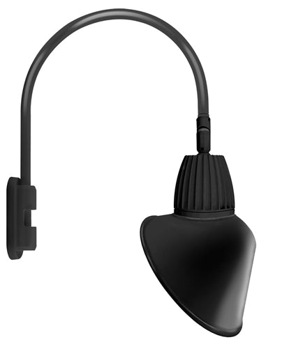 RAB GN5LED26YRACB 26W LED Gooseneck Cone with Pole 20" High, 19" from Pole Goose Arm, 3000K Color Temperature (Warm), Rectangular Reflector, 15" Angled Cone Shade, Black Finish