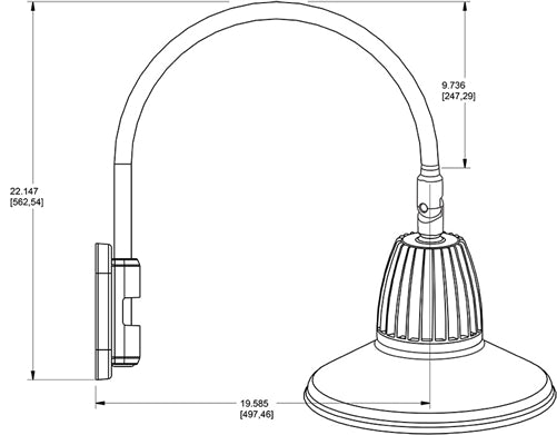 RAB GN5LED26YSSTS 26W LED Gooseneck Straight Shade with Pole 20" High, 19" from Pole Goose Arm, 3000K (Warm), Spot Reflector, 15" Straight Angle Shade, Silver Finish