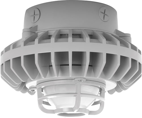 RAB HAZXLED26F-DG 26W Ceiling Mount LED Hazardous Location Fixture, 5100K (Cool), 1916 Lumen, 70 CRI, Frosted Globes, Die Cast Guard,  DLC Listed, Natural Finish