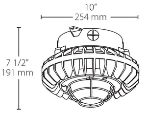 RAB HAZXLED26FF-G 26W Ceiling Mount LED Hazardous Location Fixture, 5100K (Cool), 2249 Lumen, 69 CRI, Frosted Lens, Wire Guard,  DLC Listed, Natural Finish