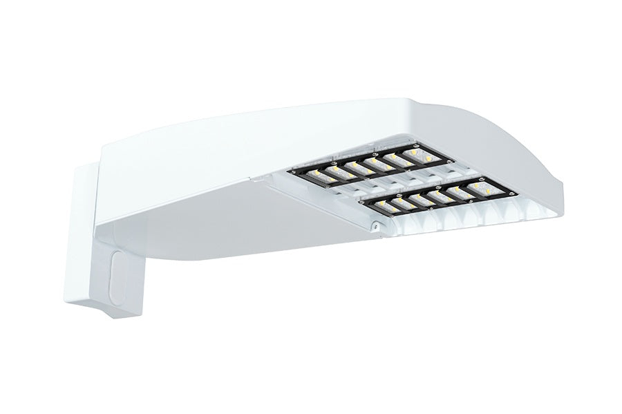 RAB LOT2T65W/480/D10/UPA/HS 65W LED LOTBLASTER Area Light, No Photocell, 5000K (Cool), 7480 Lumens, 72 CRI, 480V, Type II Distribution, Dimmable, Universal Pole Adaptor w/ House Side Shield, White Finish