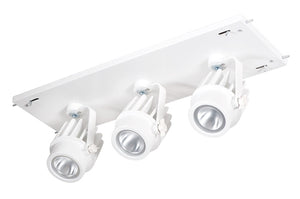 RAB MDLED3X12-40Y-W 36W LED 3 Fixture Multi-Head Gear Tray, 3000K, 2751 Lumens, 90 CRI, 40 Degree Reflector, Forward Phase TRIAC Dimmer, White Tray/White Head