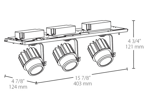 RAB MDLED3X12F-20YY-B-W 36W LED 3 Fixture Multi-Head Gear Tray, 2700K, 2472 Lumens, 90 CRI, 20 Degree Reflector, On/Off Non-Dimming, Black Tray/White Head