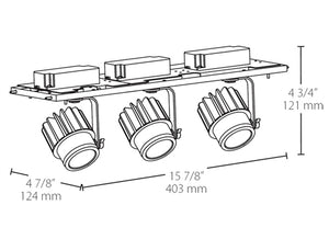 RAB MDLED3X12F-30YN-B-W 36W LED 3 Fixture Multi-Head Gear Tray, 3500K, 3231 Lumens, 90 CRI, 30 Degree Reflector, On/Off Non-Dimming, Black Tray/White Head