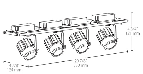 RAB MDLED4X12-40YN-B 48W LED 4 Fixture Multi-Head Gear Tray, 3500K, 4280 Lumens, 90 CRI, 40 Degree Reflector, Forward Phase TRIAC Dimmer, Black Tray/Black Head
