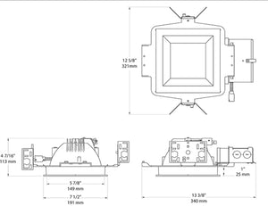 RAB NDLED6S-WYN-M-W 6" New Construction Square Trim Module, 3500K, 90 CRI, Wall Washer, Matte Silver Cone White Trim