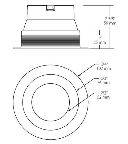 RAB NDTRIM3R50-B 3" New Construction Round Trimmed Module, 50 Degree Downlight, Black Finish