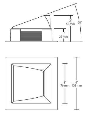 RAB NDTRIM3S40A-M 3" New Construction Square Trimmed Module, 40° Adjustable, Matte Silver Finish