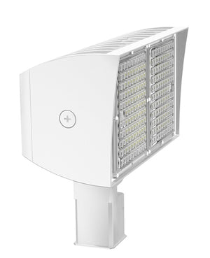 RAB PIPXL100TW/D10 100W LED PIPXL Floodlight, No Photocell, 5000K (Cool), 15839 Lumens, 78 CRI, 120-277V, 7H x 6V Beam Distribution, Trunnion Mount, Dimmable, DLC Premium Listed, Standard Option, White Finish