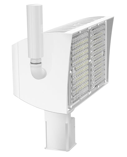 RAB PIPXL100TYW/D10/LC 100W LED PIPXL Floodlight, No Photocell, 3000K (Warm), 15808 Lumens, 72 CRI, 120-277V, 7H x 6V Beam Distribution, Trunnion Mount, Dimmable, DLC Premium Listed, Lightcloud Installed, Standard Option, White Finish