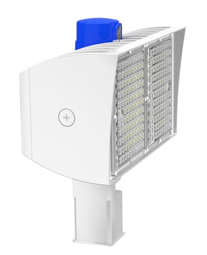 RAB PIPXL100TYW/D10/PCU 100W LED PIPXL Floodlight, 120-277V Button Photocell, 3000K (Warm), 15808 Lumens, 72 CRI, 120-277V, 7H x 6V Beam Distribution, Trunnion Mount, Dimmable, DLC Premium Listed, Standard Option, White Finish