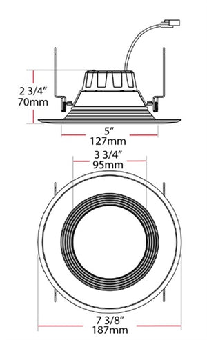 RAB R6R11930120WB 11W 6" LED Round Retrofit Downlight, Baffle, 961 lumens, 92 CRI, 3000K Color Temperature, White