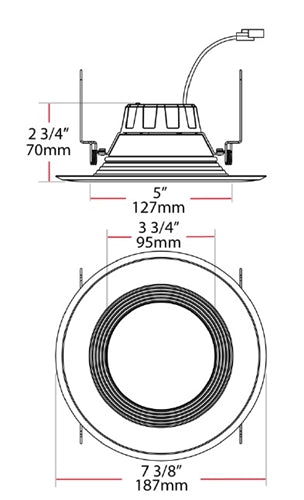 RAB R6R8827120WB 8W 6" LED Round Retrofit Downlight, Baffle, 862 lumens, 80 CRI, 2700K Color Temperature, White