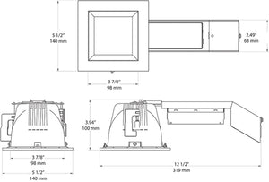 RAB RDLED4S12F-80YN-W-W 4" Square Remodeler LED, 12W, 3500K, 863 Lumens, 90 CRI, 80 Degree Beam Spread, On/Off Non-dimming Driver, White Cone and White Trim