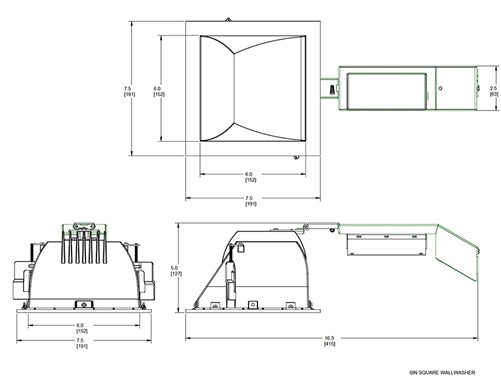 RAB RDLED6S20L-WYY-S-B 6" Square Remodeler LED, 20W, 2700K, 1090 Lumens, 90 CRI, Wall Washer, Lutron Driver, Specular Silver Cone Black Trim