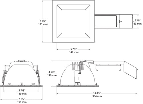 RAB RDLED6S26L-50YY-B-B 6" Square Remodeler LED, 26W, 2700K, 1750 Lumens, 90 CRI, 50 Degree Beam Spread, Lutron Driver, Black Cone and Black Trim