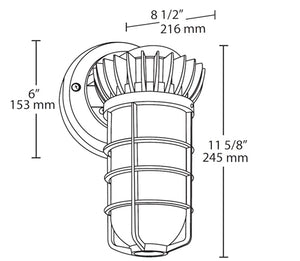 RAB VXBRLED26DG 26W LED Vaporproof Wall Mount, 4900K (Cool), 2004 Lumens, 68 CRI, Natural Finish