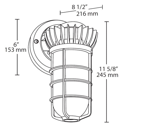 RAB VXBRLED26DG/PCS 26W LED Vaporproof Wall Mount, 120V Swivel Photocell, 4900K (Cool), 2004 Lumens, 68 CRI, Natural Finish