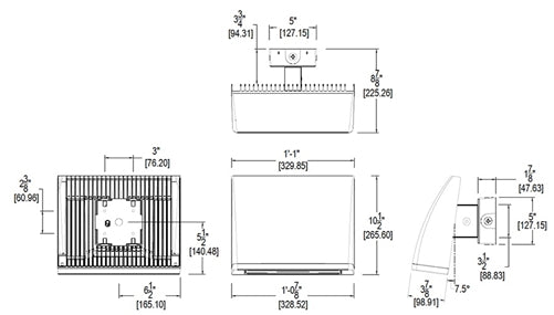 RAB WPLEDC80Y/PCS2 80W LED Cutoff Wallpack, 3000K Color Temperature (Warm), with 277V Swivel Photocell, Bronze Finish