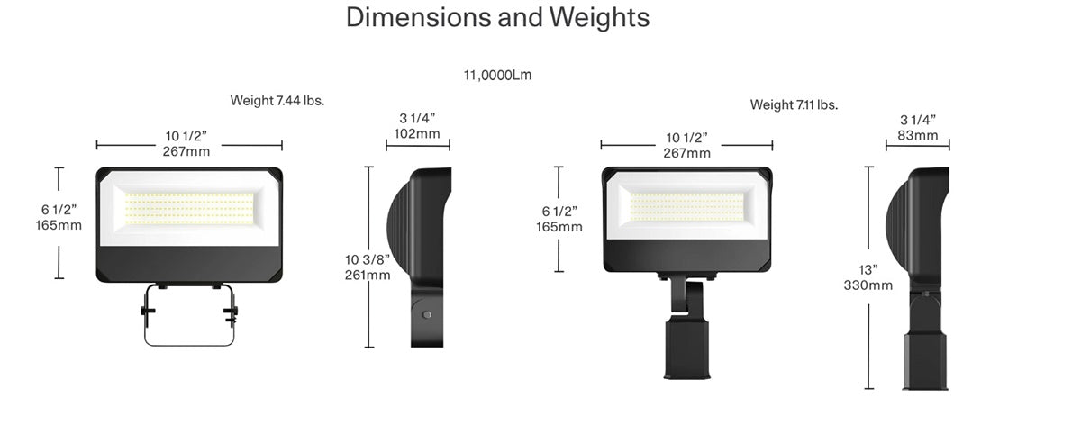 RAB X34-100LT-840/U 87W LED Floodlight, 11000 Lumens, 4000K Color Temperature, 80CRI, Trunion 120-277V, Dimming, Bronze