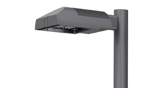 Kim Lighting 1SA-SARA2-54L-500-35K8-3-CLR-SQ-UNV-BLT-7PR-SF LED Area Light, Single Arm Mount, 54 LEDs, 9000 Lumens, 3500K, 80 CRI, Type III Dist, Clear Glass Lens, Mount Square Pole, 120-277V, Black Matte Textured, 7-Pin Photocell Receptacle, Single Fuse