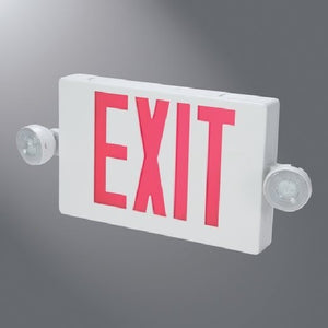 Sure Lites APCH7RBK Polycarbonate LED Combo Exit and Emergency Light, AC Only Self Powered,  Two 3.6V LED Heads, Nickel Cadmium Battery, Universal Face, Red Letters, Black Housing