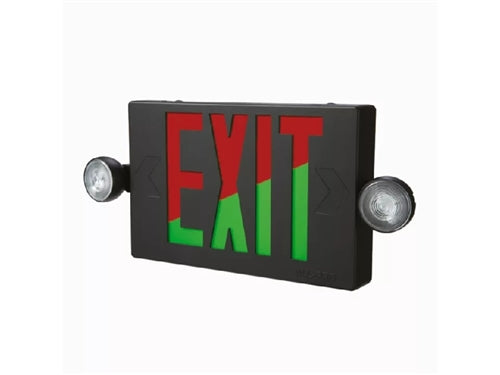 Sure Lites APCH7RGBK All-Pro Combination Exit and Emergency Light, Two 3.6V LED Remote Heads, Nicked Cadmium Battery, Field Selectable Red or Green, Black Housing