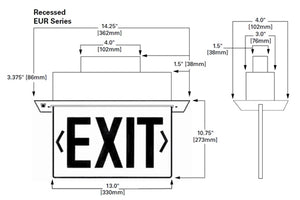 Sure Lites EUR60R LED Edge Lit Exit Sign, Recessed Mount, AC Only, Universal Face, Red Letter, Anodized Aluminum