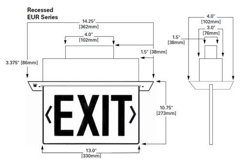 Sure Lites EUR61G LED Edge Lit Exit Sign, Recessed Mount, AC Only, Single Face Clear, Green Letter, Anodized Aluminum