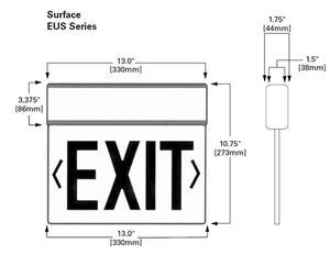 Sure Lites EUS62G LED Edge Lit Exit Sign, Surface Mount, AC Only, Double Face Mirror, Green Letter, Anodized Aluminum
