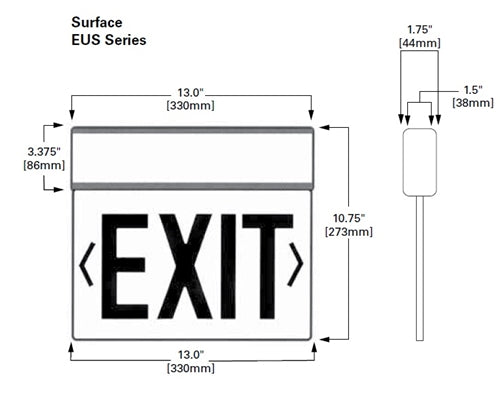Sure Lites EUS71R LED Edge Lit Exit Sign, Surface Mount, Battery Back Up, Single Face Clear, Red Letter, Anodized Aluminum