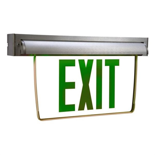 Sure Lites EUX71G Self-Powered Mount Edge Lit LED Exit Sign with Battery Back-Up, Single Face, Green Exit Color, Brushed Aluminum Housing, No Self-Diagnostics