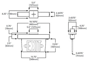 Sure Lites EUX71G Self-Powered Mount Edge Lit LED Exit Sign with Battery Back-Up, Single Face, Green Exit Color, Brushed Aluminum Housing, No Self-Diagnostics