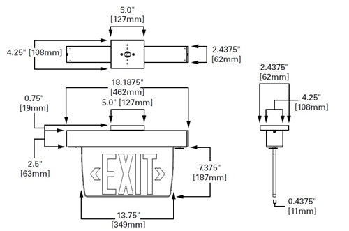 Sure Lites EUX71R Self-Powered Mount Edge Lit LED Exit Sign with Battery Back-Up, Single Face, Red Exit Color, Brushed Aluminum Housing, No Self-Diagnostics