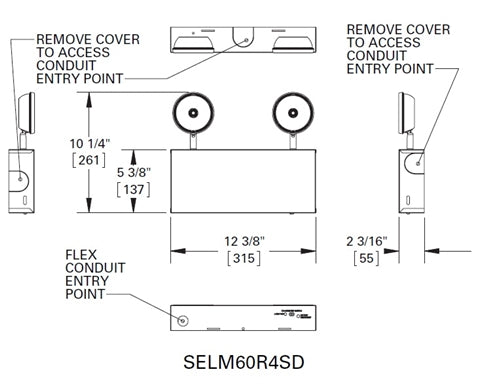 Sure Lites SELM60R4SD 4W LED Emergency Light, Metal Housing, 60 Feet Spacing, Adjustable Optic with Self Diagnostics