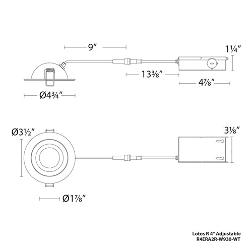 WAC R4ERA2R-W9CS-BK 4" Adjustable LED Downlight, 2700K/3000K/3500K/4000K/5000K, 740 Lumens, Black