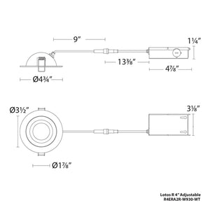 WAC R4ERA2R-W9CS-WT 4" Adjustable LED Downlight, 2700K/3000K/3500K/4000K/5000K, 740 Lumens, White
