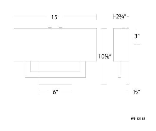 WAC Lighting WS-13115-BK 15" 10W LED Manhattan Wall Sconce, 2700K Color Temperature, 90 CRI, 840 Lumens, Black