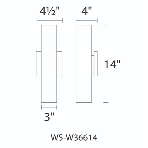 WAC Lighting WS-W36614-BK 21W 14" Caliber Outdoor LED Wall Sconce, 3000K Color Temperature, 90 CRI, 1500 Lumens, Black