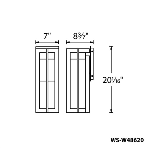 WAC Lighting WS-W48620-BK 18W 20" Chamber Outdoor LED Wall Sconce, 3000K Color Temperature, 90 CRI, 1600 Lumens, Black