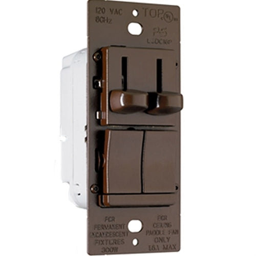 Wattstopper LSCLDC163P 150W CFL/LED and 300W Incandescent Single Pole/3-Way, Preset Dimmer with 1.6A 3-Speed De-hummer Fan Control, Brown