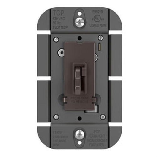 Wattstopper TSD1103P Toggle Slide Dimmer Incandescent Single Pole/3-Way, 1100WBrown