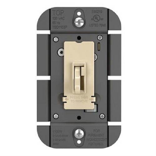 Wattstopper TSDFB83PI 3W 8A Fluorescent Single Pole/ 3-Way Toggle Fluorescent Toggle Slide Dimmer, Ivory