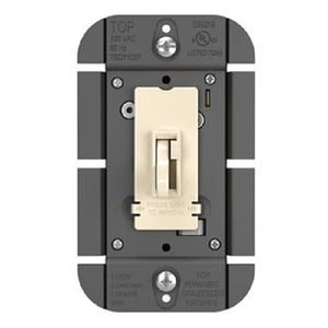 Wattstopper TSDFB83PLA 3W 8A Fluorescent Single Pole/ 3-Way Toggle Fluorescent Toggle Slide Dimmer, Light Almond